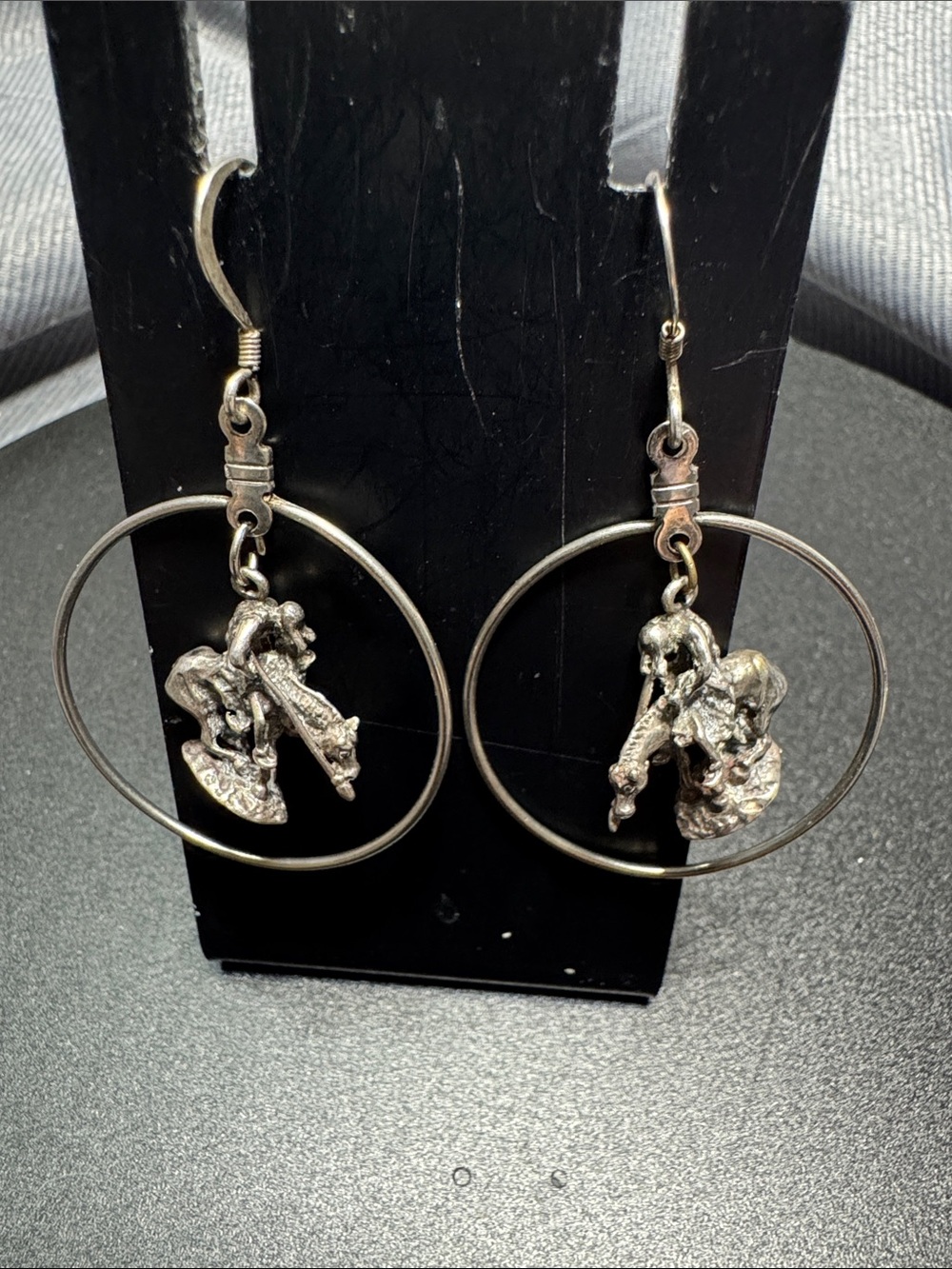 VTG Source Unknown Silver-Tone Hoop Earrings with Bronco Charms
